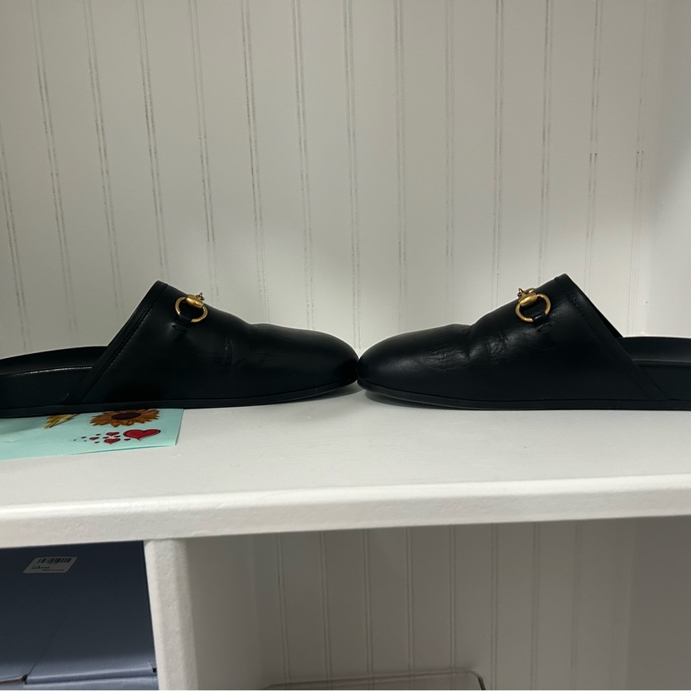 Gucci Black Leather Mules with Gold Horsebit - Picture 4 of 6